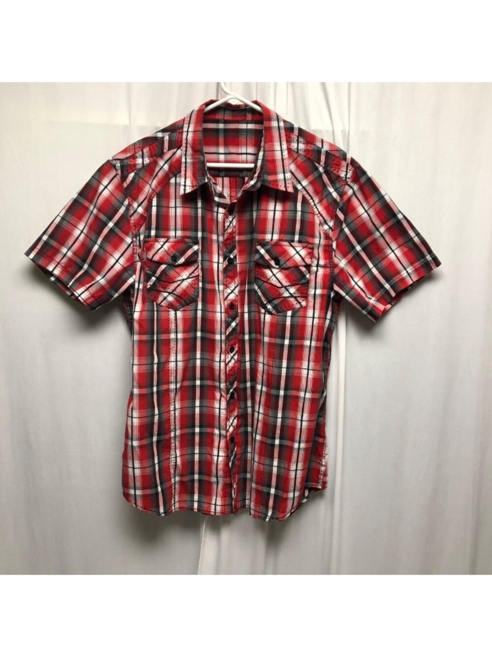 Western Red Black Plaid Shirt Mens Size XXL Short Sleeve Button Up Casual